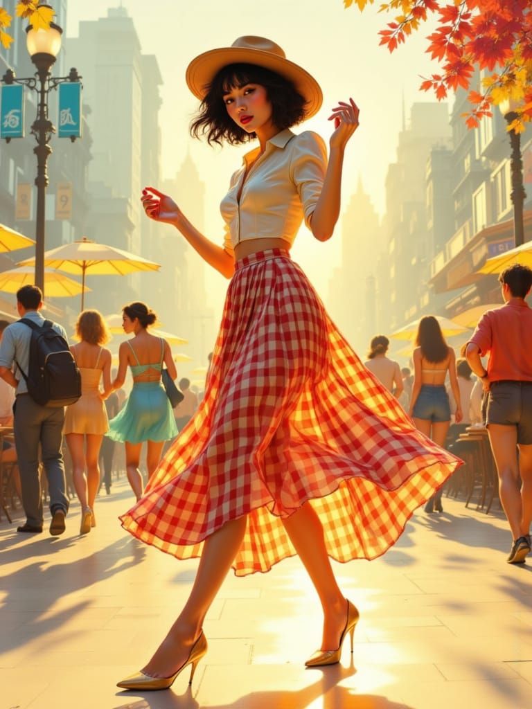 Vibrant Urban Dancer in Gingham Print