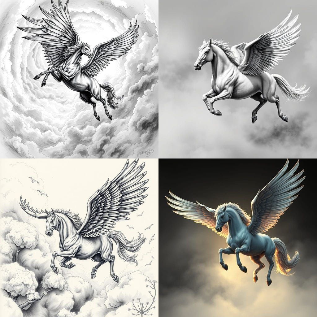 Scientific Fantasy Sketch of a Winged Horse