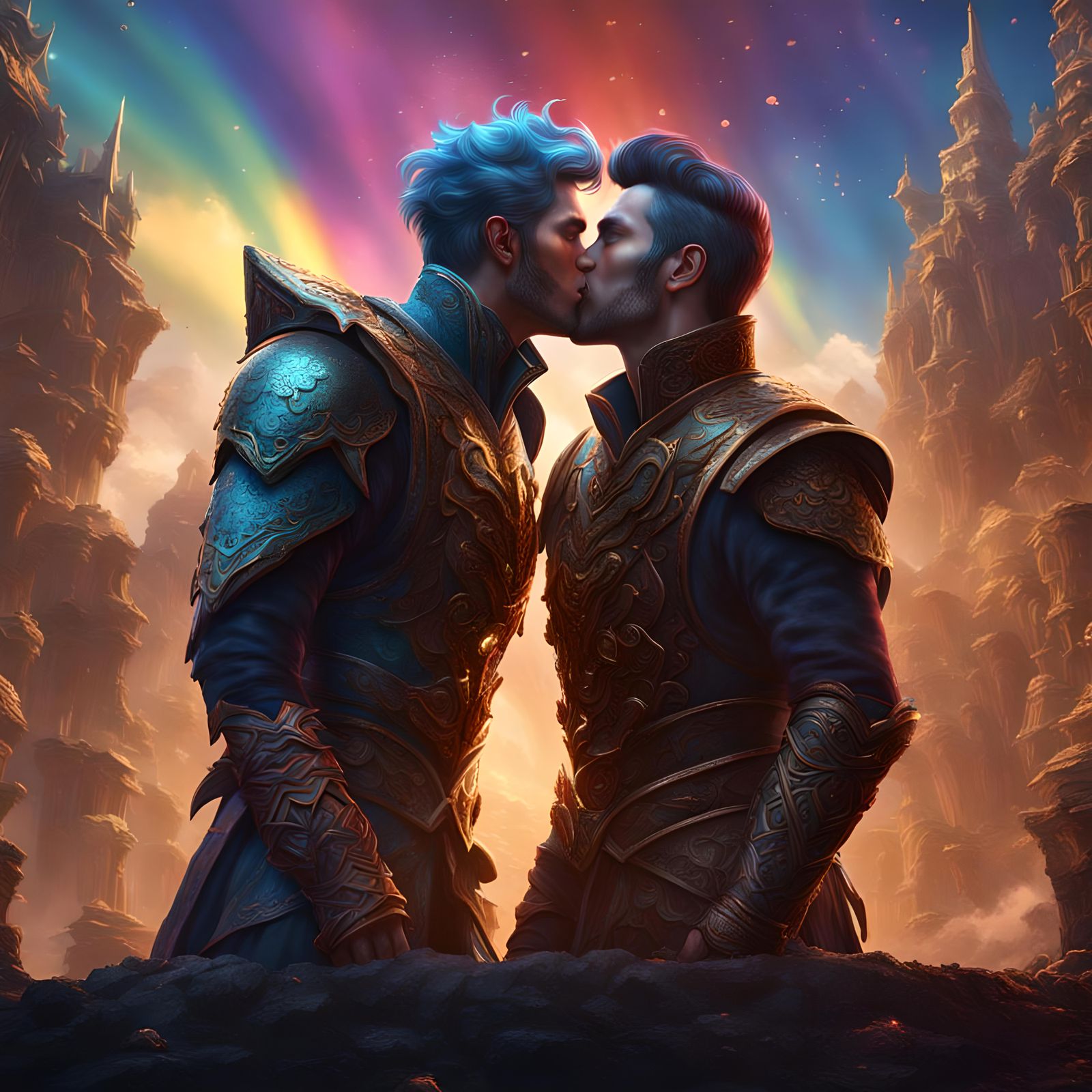 Passionate Kiss in Detailed Fantasy Painting