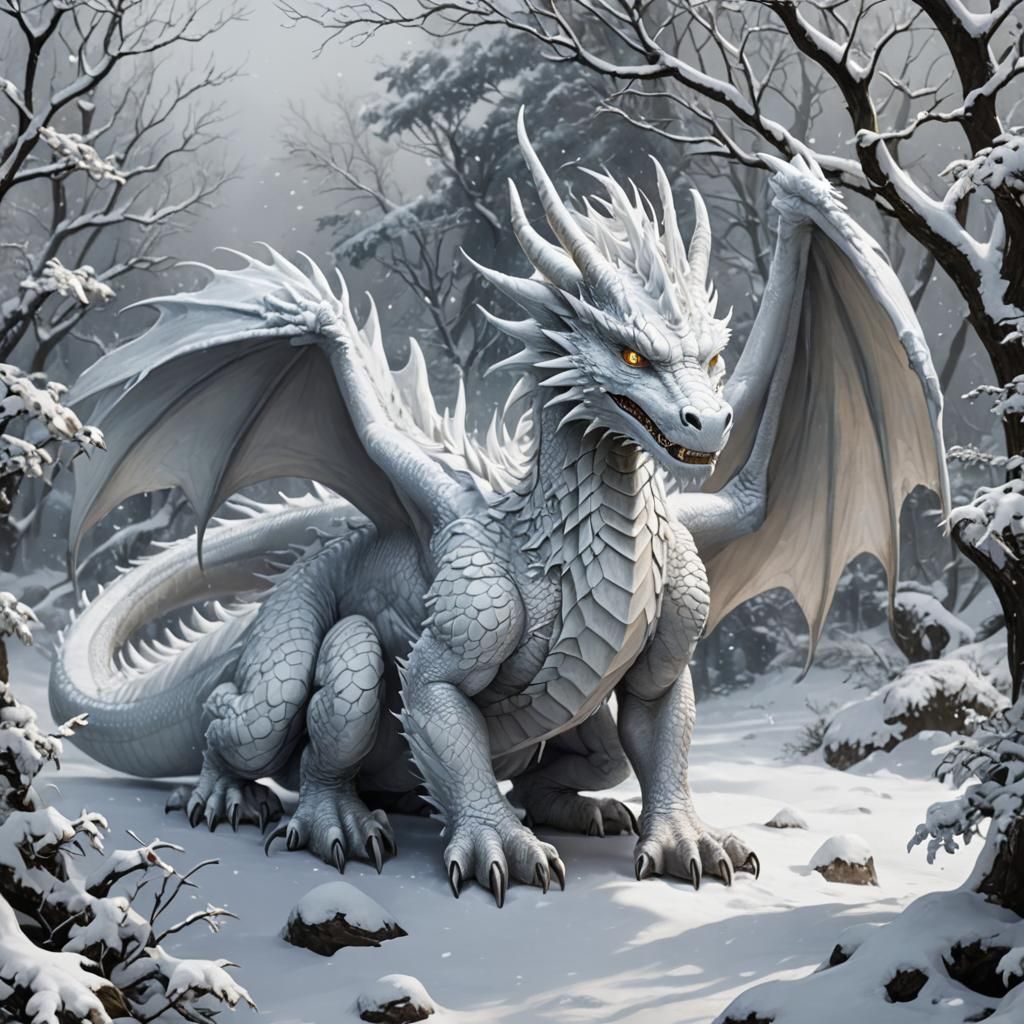 Majestic White Snow Dragon