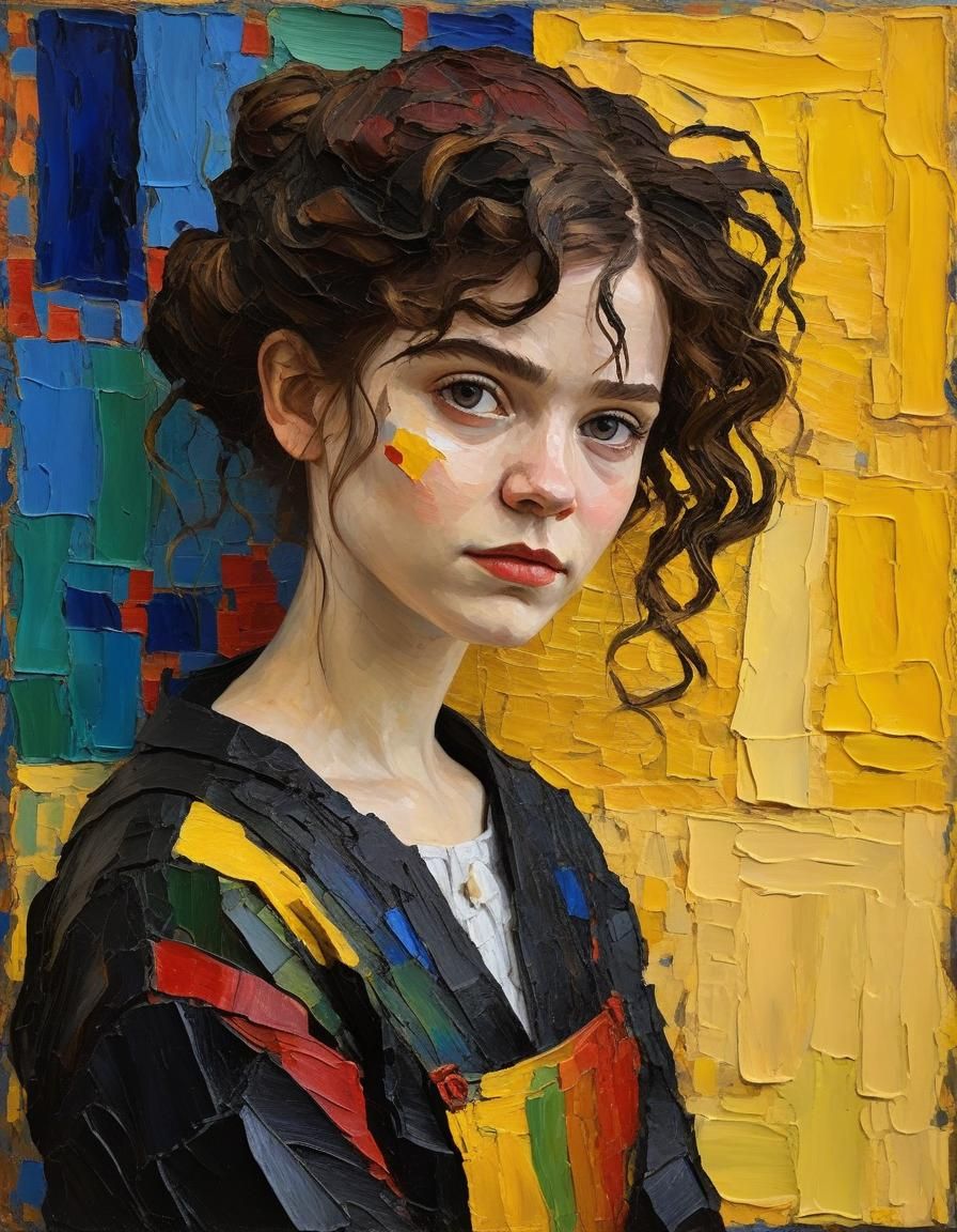 Impasto Portrait of a Girl in Abstract Style