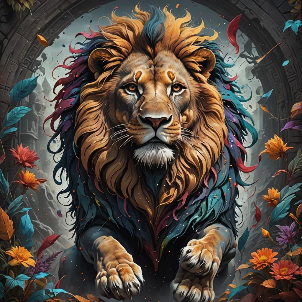 Detailed Chalk Art of a Lion