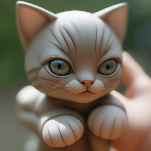 Detailed Clay Kitten Statue Eye Close-up