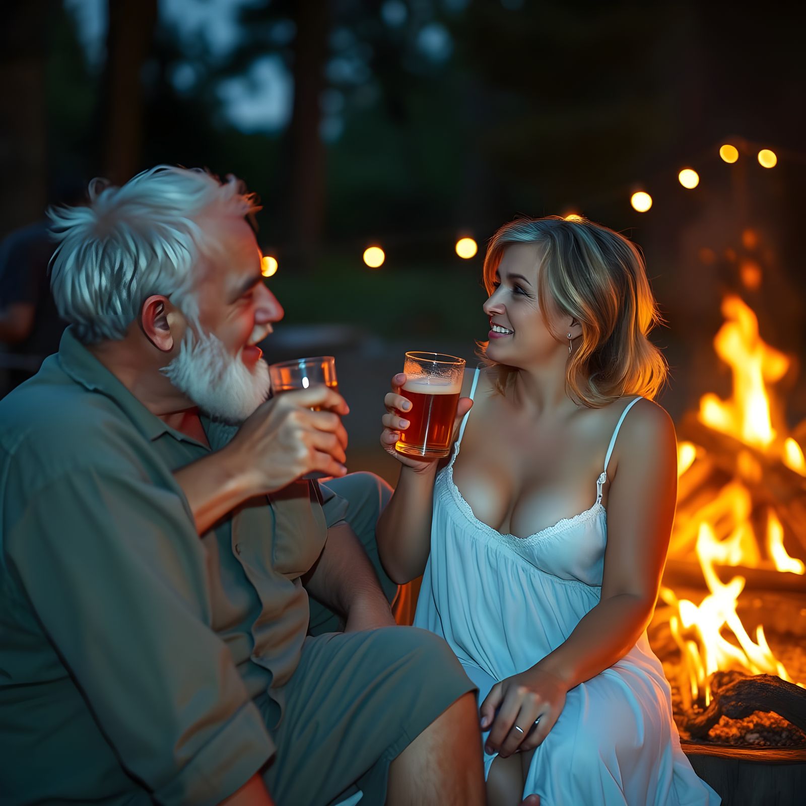 Couple Enjoying a Night by the Campfire