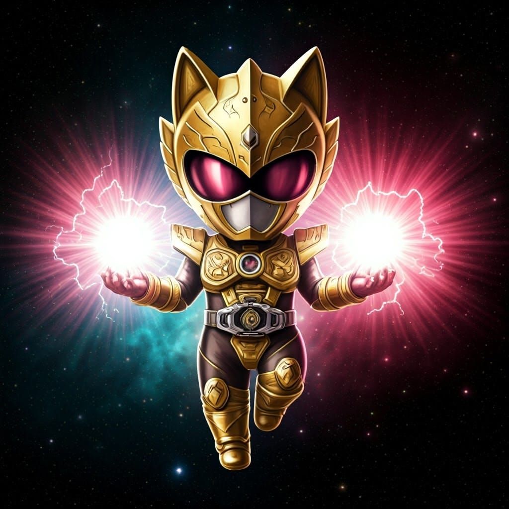 Legendary Chibi Cat Warrior in Stellar Armor