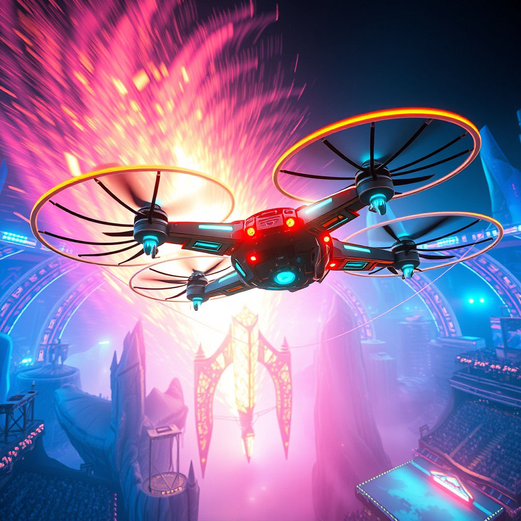 Cyberpunk Drone Rodeo in Dreamlike Arena