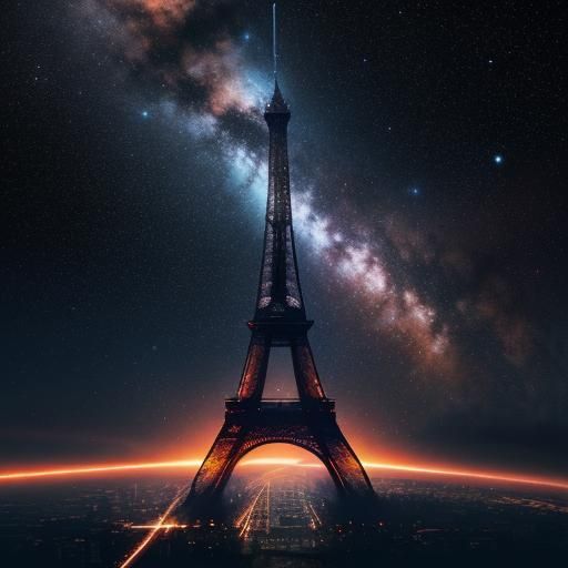 Eiffel Tower Floating in Space in Digital Art