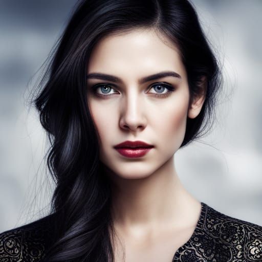 Hyperrealistic Portrait of a Girl with Black Hair