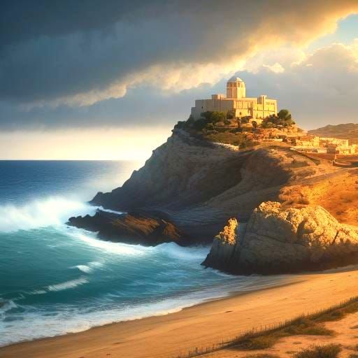 Windswept Greek Coastline Under Gale Force Winds