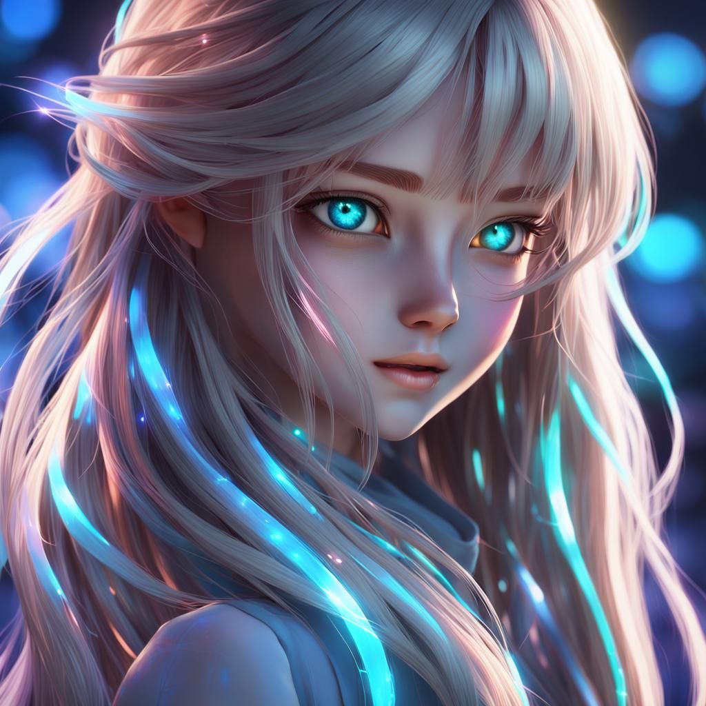 Luminescent Anime Girl Portrait in 3D