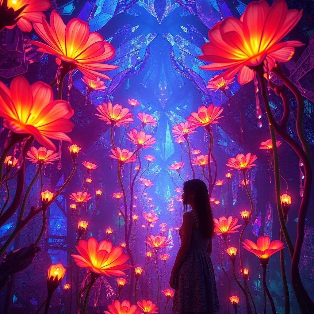 Radiant Stained Glass Garden with Toxic Dew and Glowing Flow...