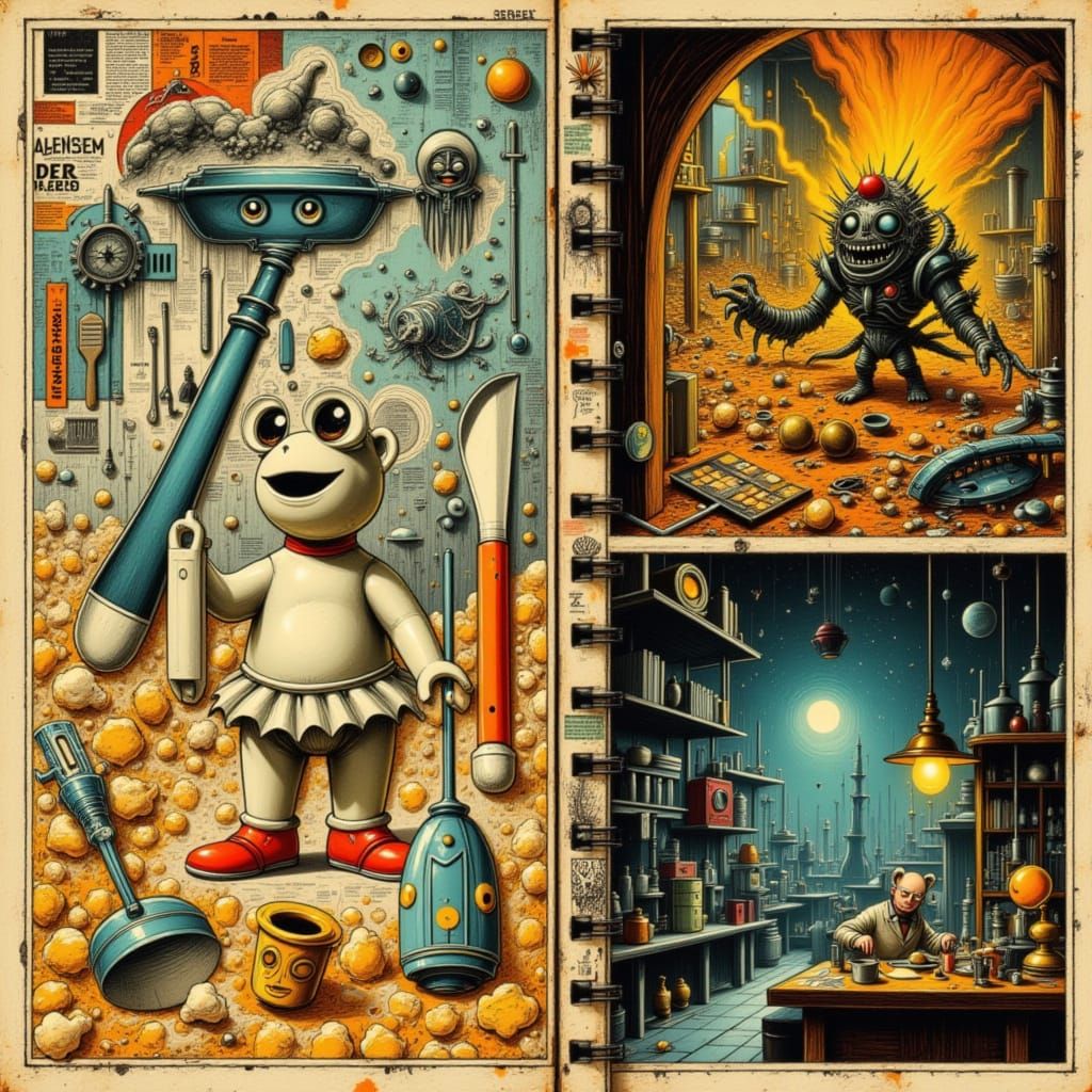 Whimsical CGI Collage of Kitchen Utensils and Polar Bear in ...