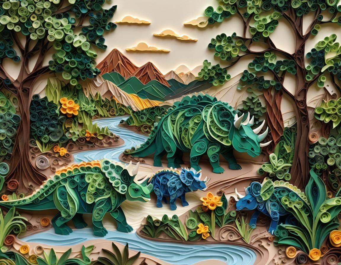 Quilling Triceratops Family by Prehistoric River
