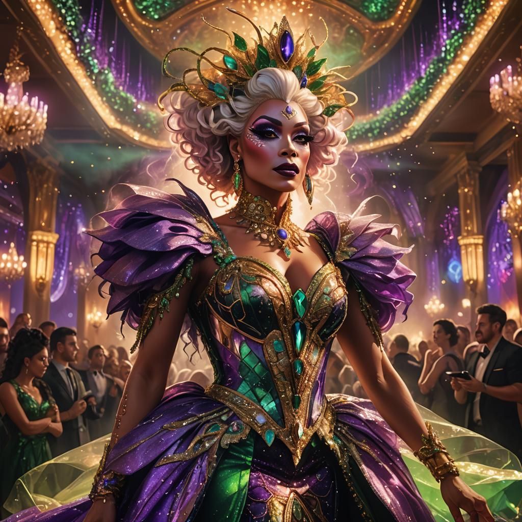 Glamorous Drag Queen in Magical Ballroom, Digital Art