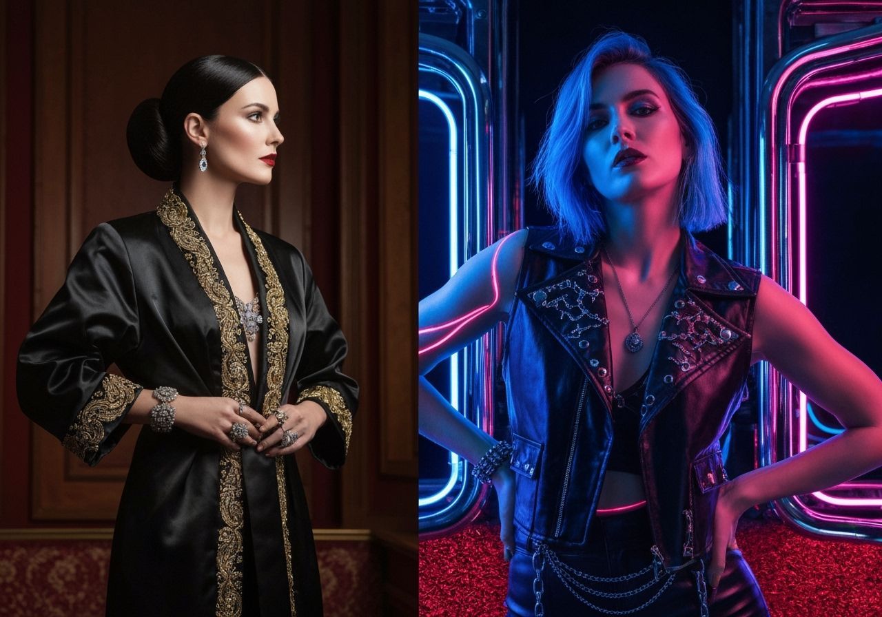 Dual Portrait: Hyperrealism Meets Cyberpunk Neon