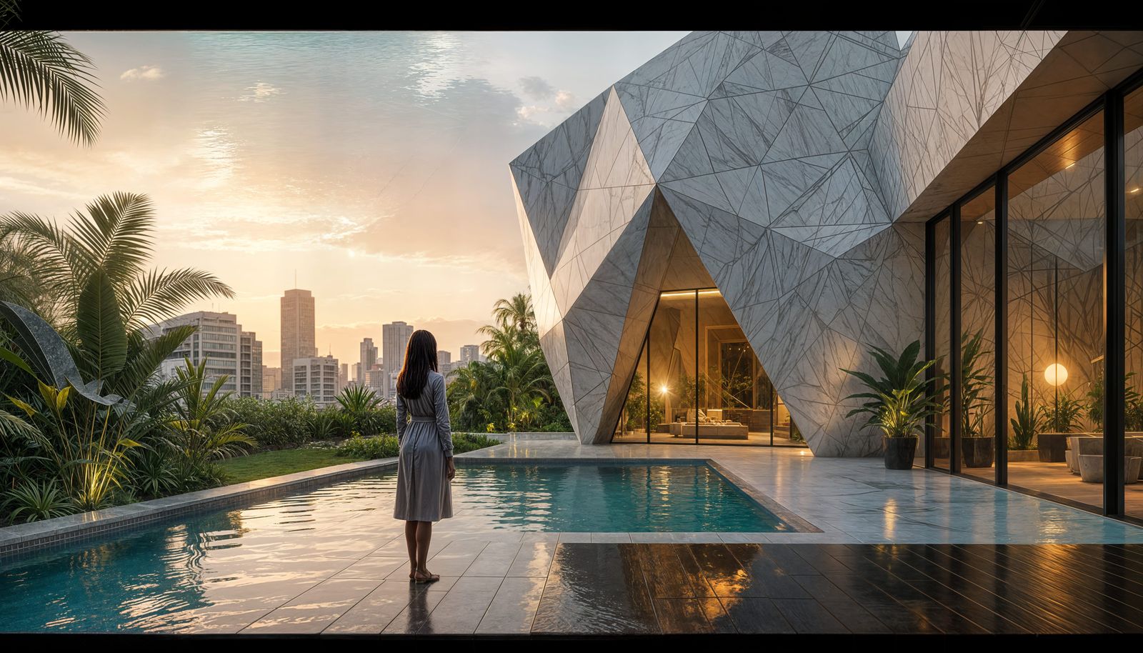 Poligonal Skycrapper Pool garden