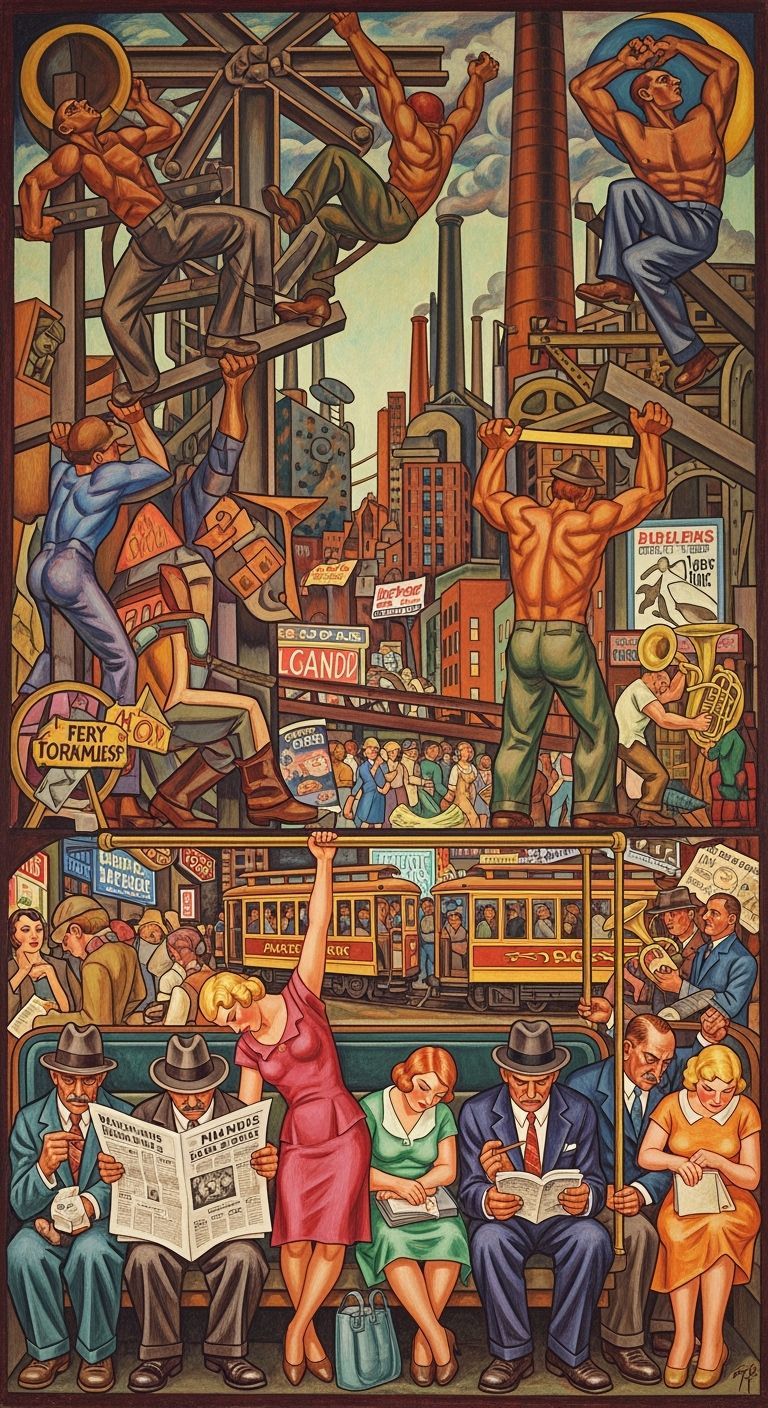1930s American Life Mural in Thomas Hart Benton Style