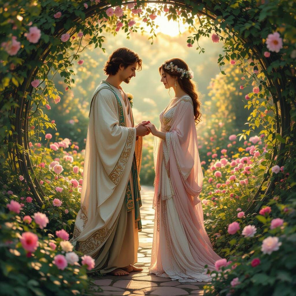 Lovers Exchange Vows in Art Nouveau Garden