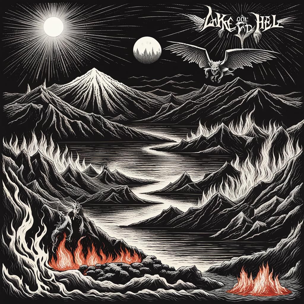 Infernal Lake of Fire with Demons