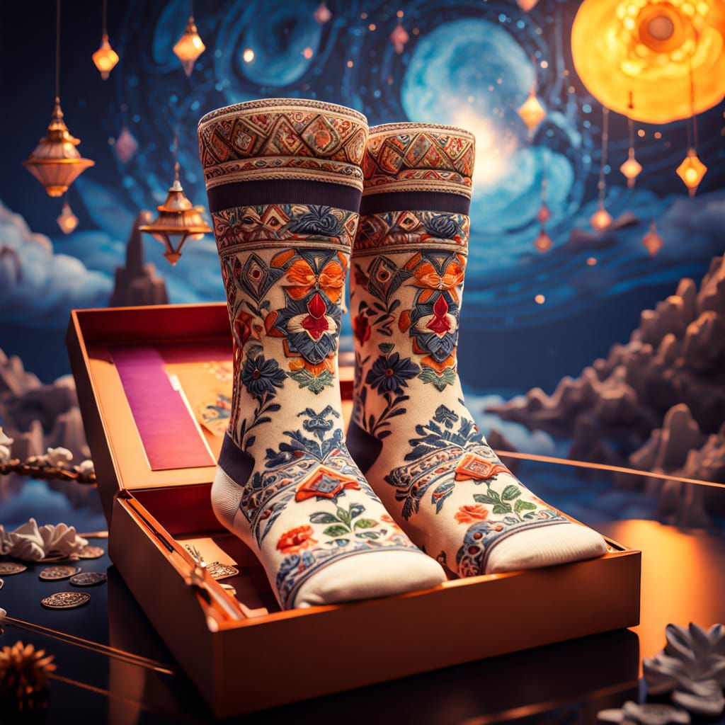 Thai Art Silk Socks in Surreal Mixed Media Collage