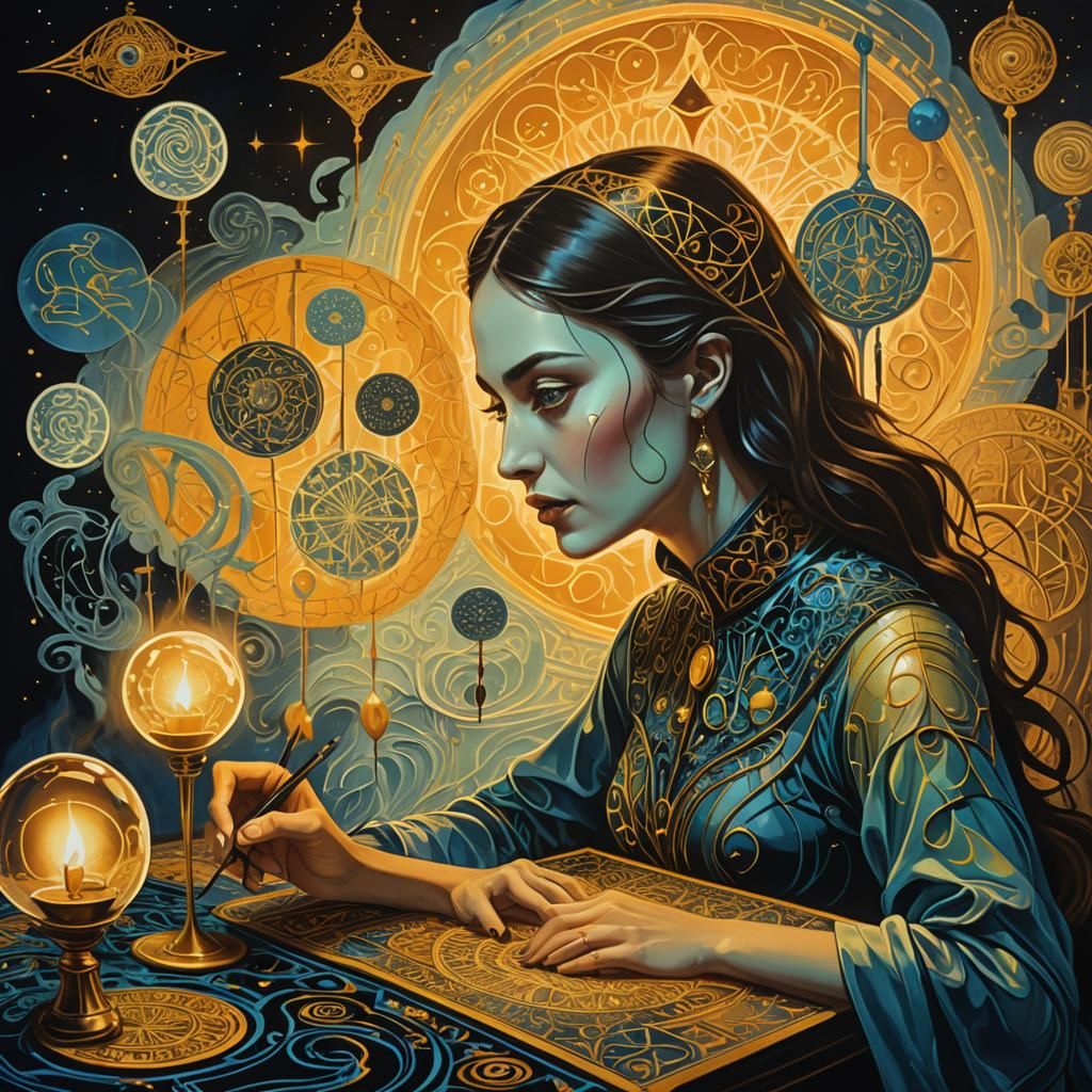 Surrealist Tarot Card Creation in a Mystical Room