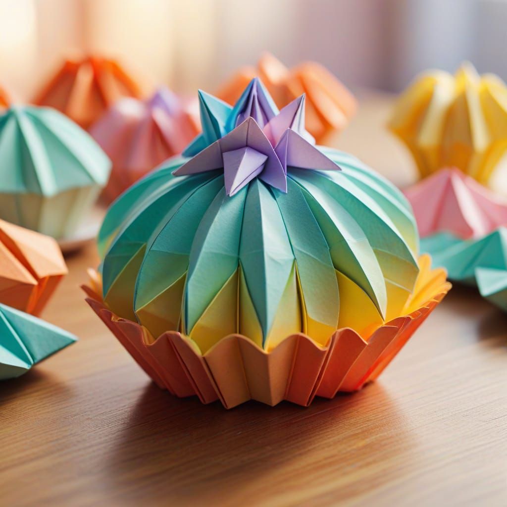 Origami Pudding on Desk: Macro Paper Art