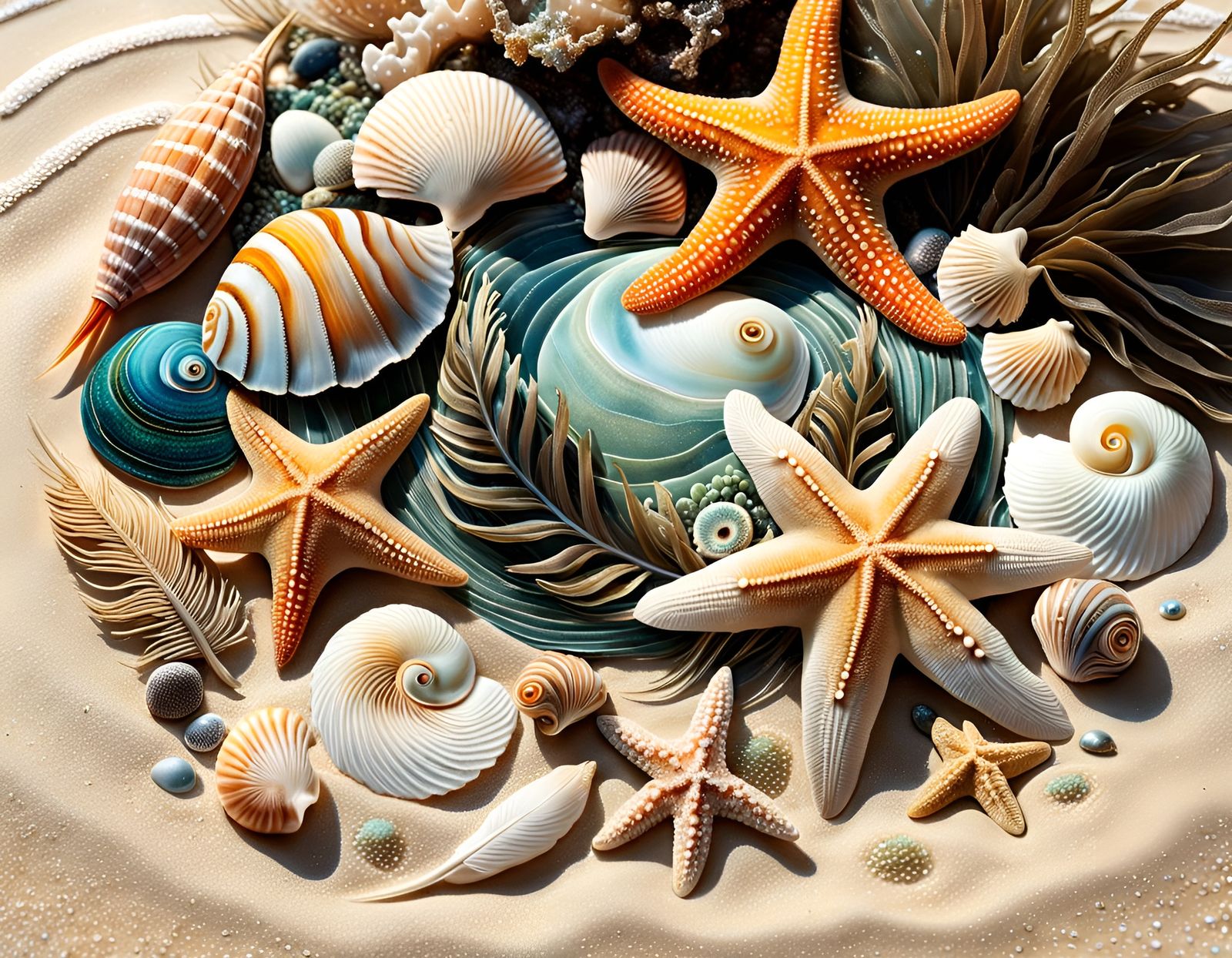 Detailed Seashore Still Life in Mixed Media