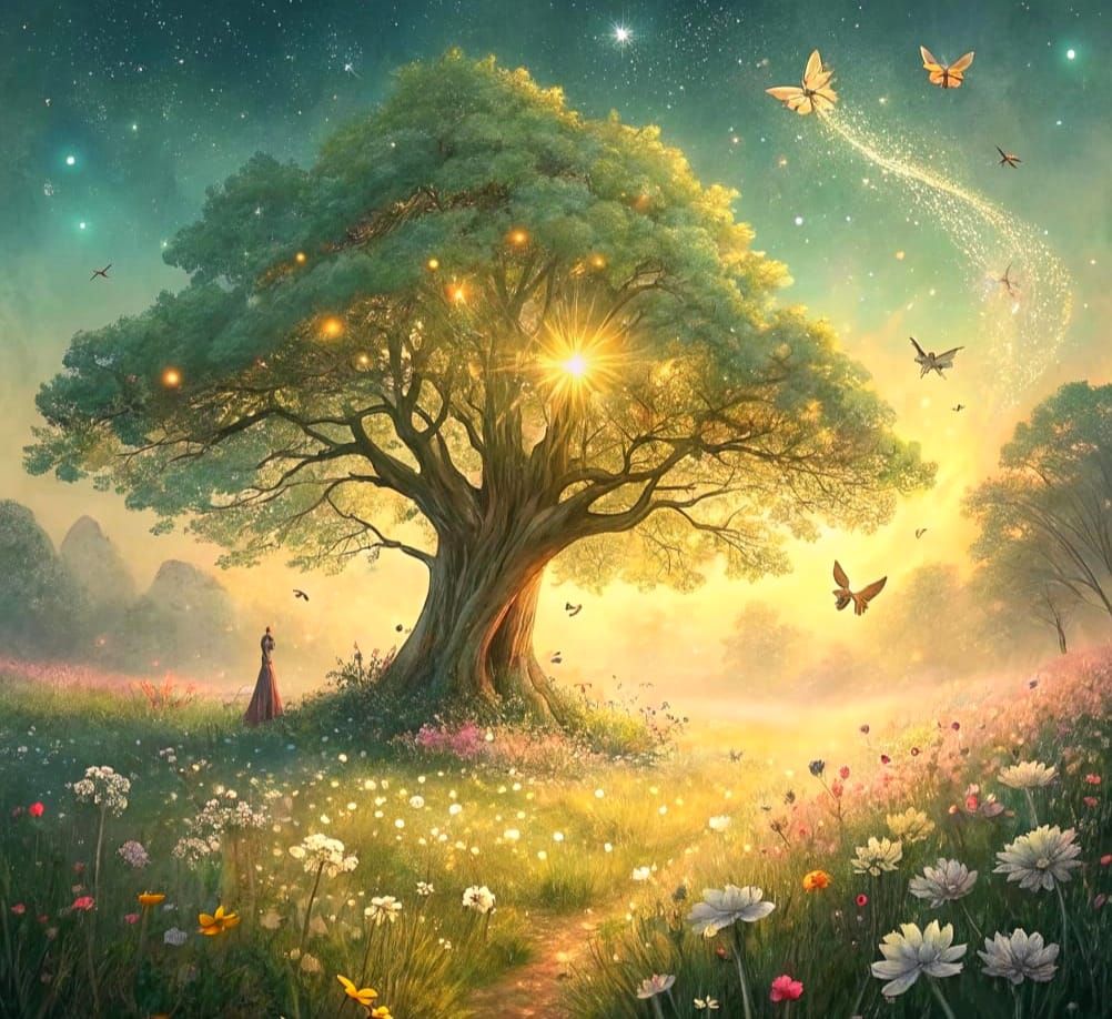Ethereal Cosmic Tree in Golden Light