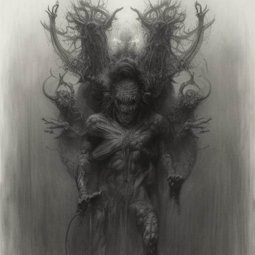 Hellscape Horror in Charcoal Drawing Style