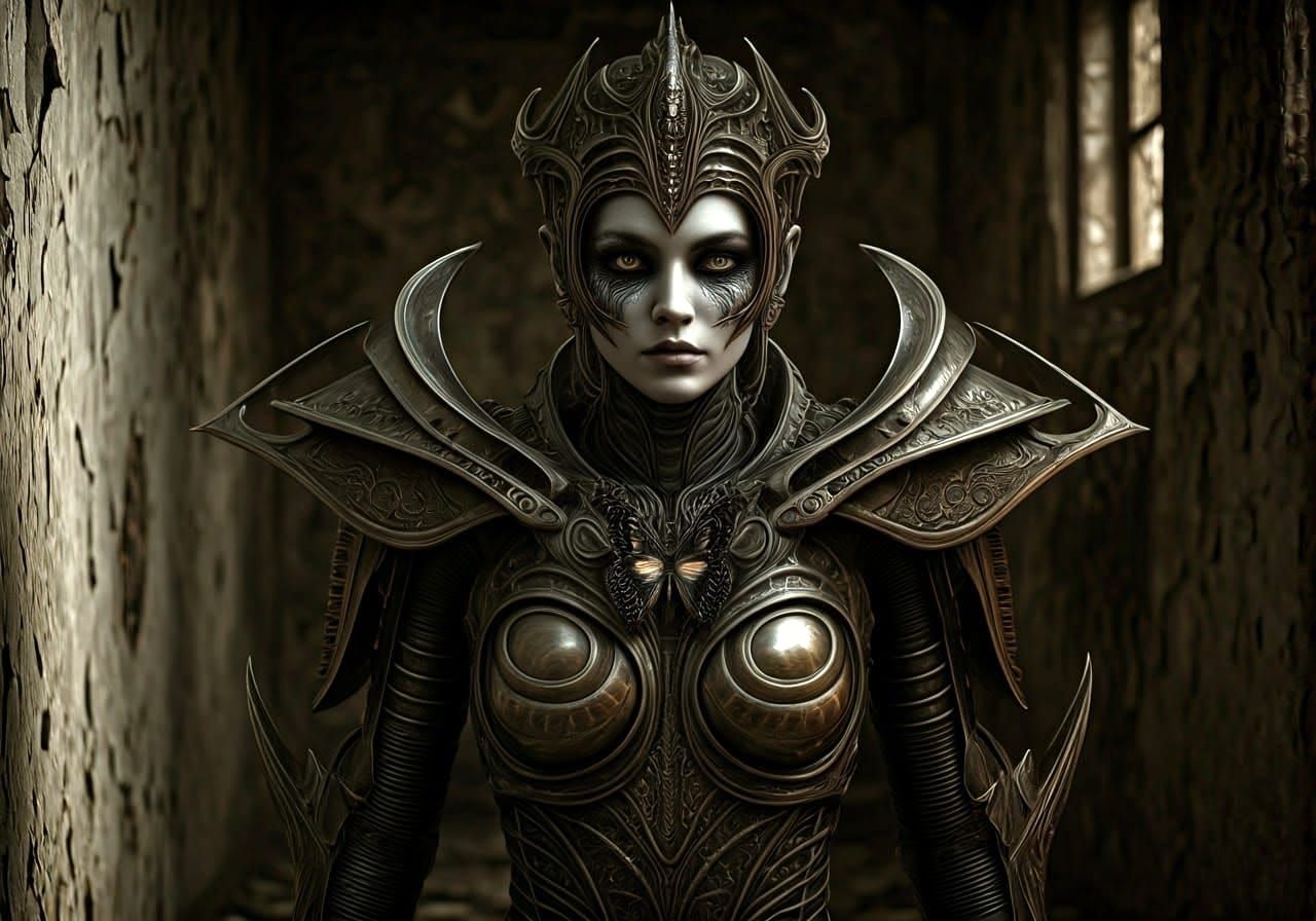 Warrior princess with butterfly brooch