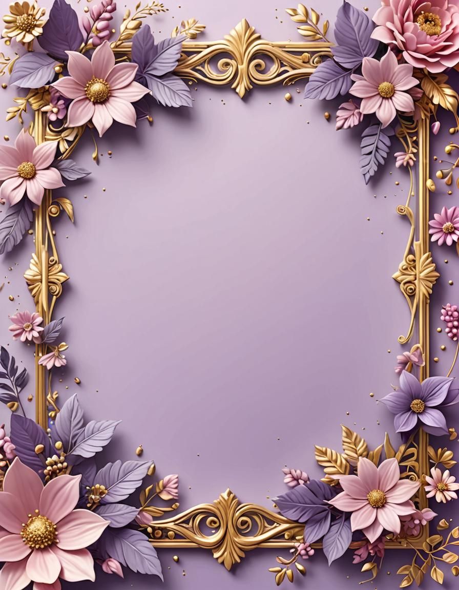 Elegant Floral Frame with Gold Accents in 4K