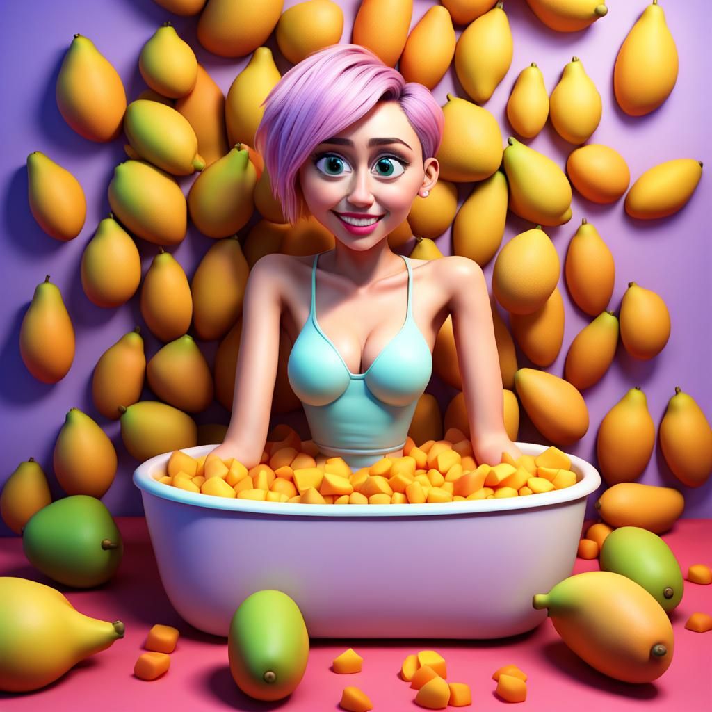 Miley Cyrus in Mango Tub: Pixar-Style 3D Art
