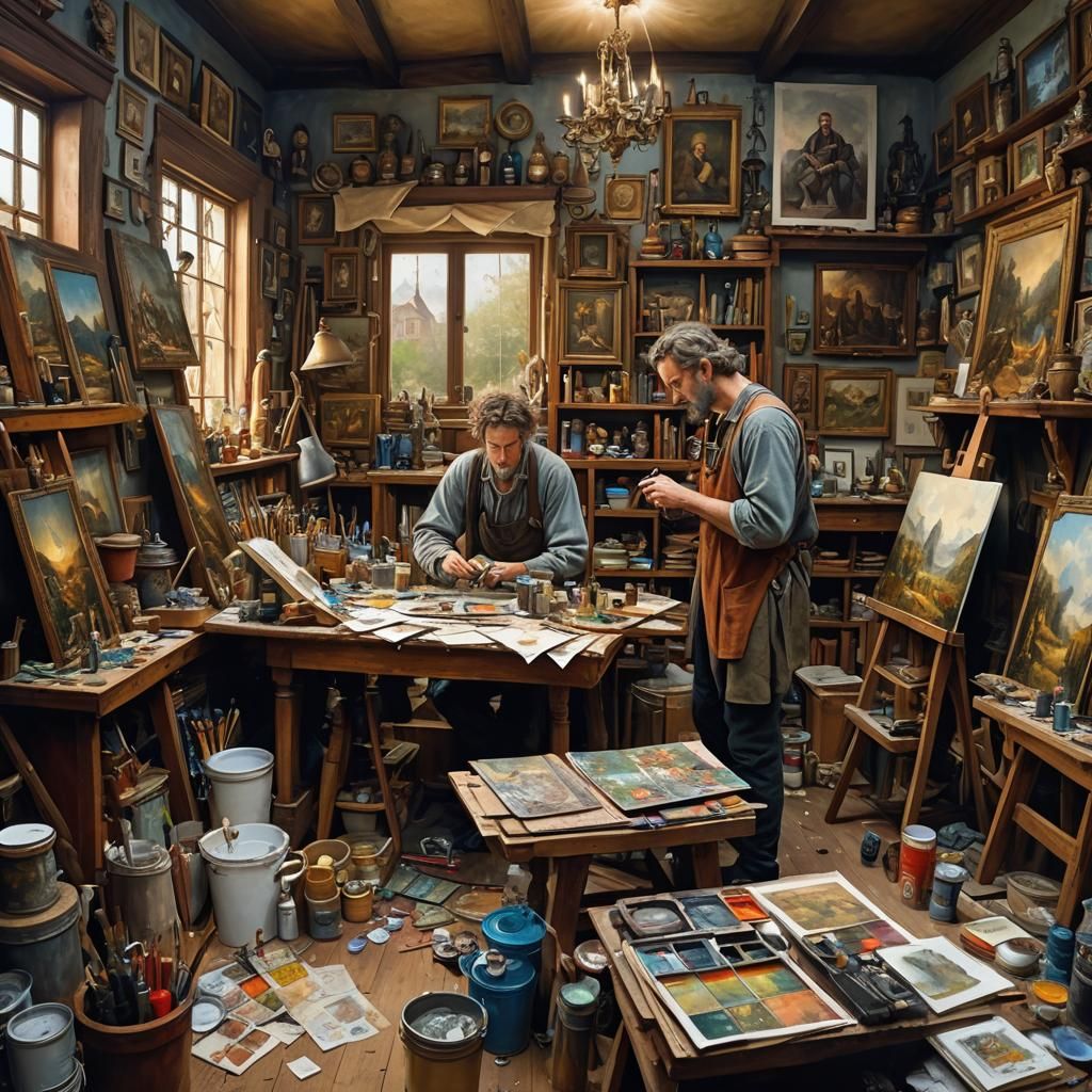 Renaissance Artist's Workshop: A Digital Oil Painting
