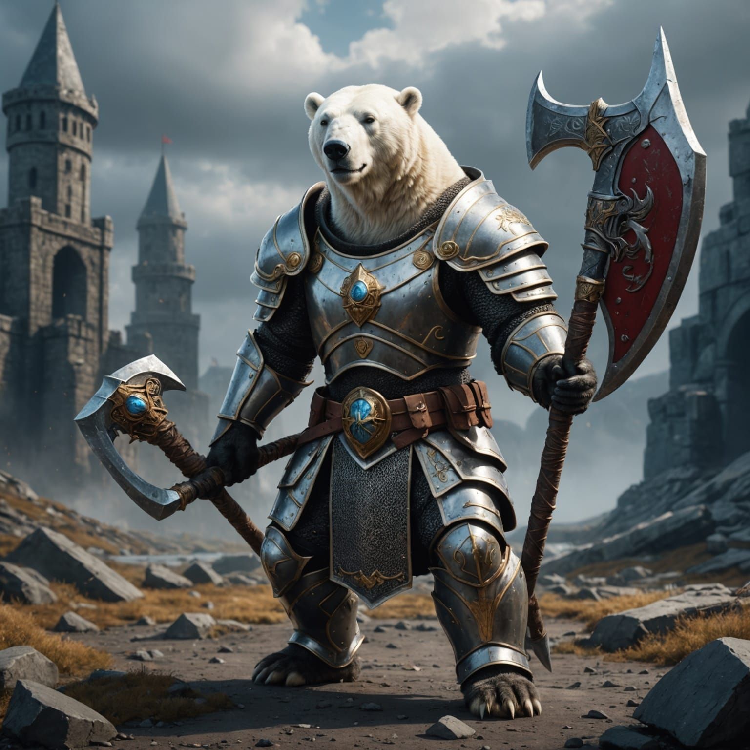 Armored Polar Bear with Axe: Fantasy Concept Art