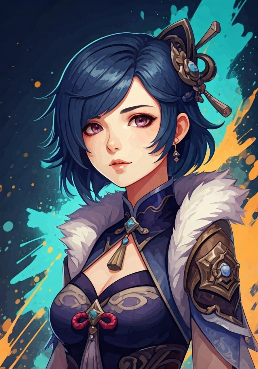 Yelan from Genshin Impact in Urban Graffiti Art