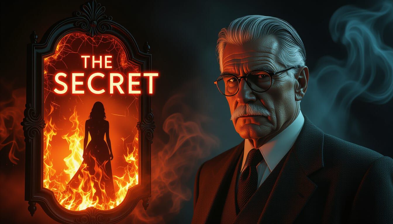 Carl Jung Portrait with Fiery Silhouette