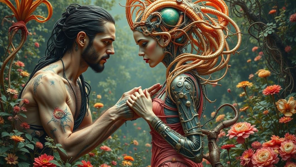 Surreal Garden Party as Mixed-Media Dreamscape