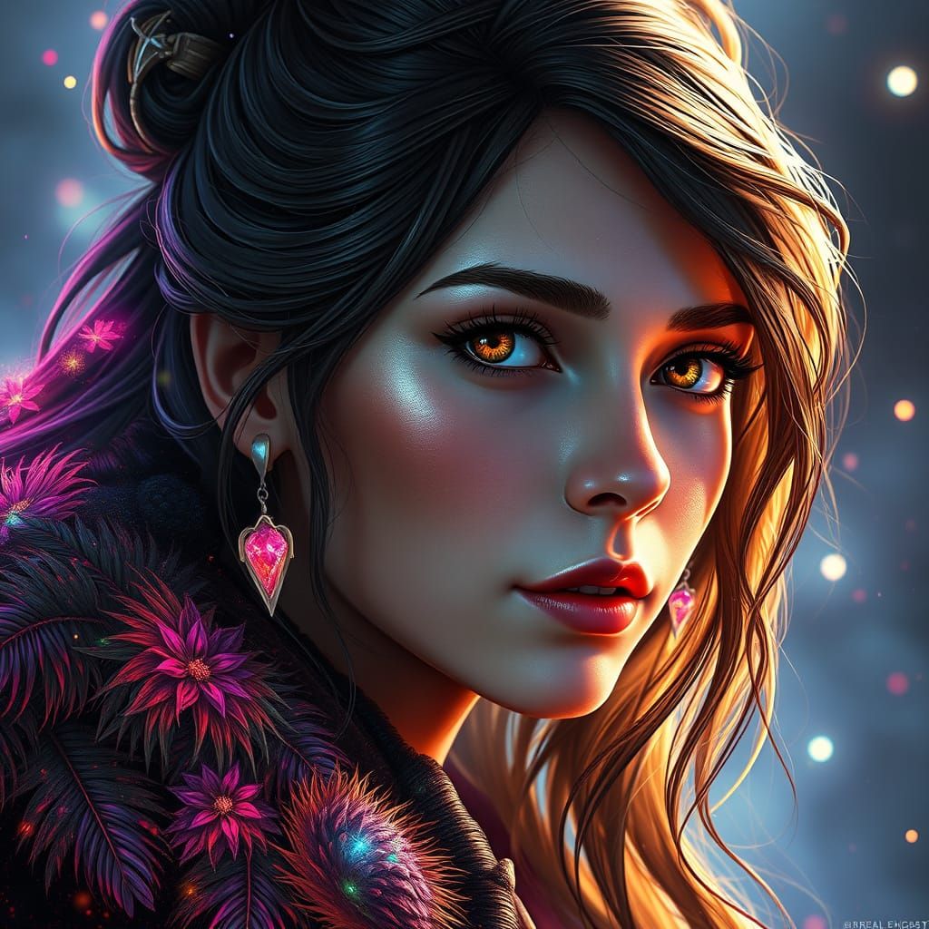 Mystical Fey Portrait in Vibrant Triadic Colors