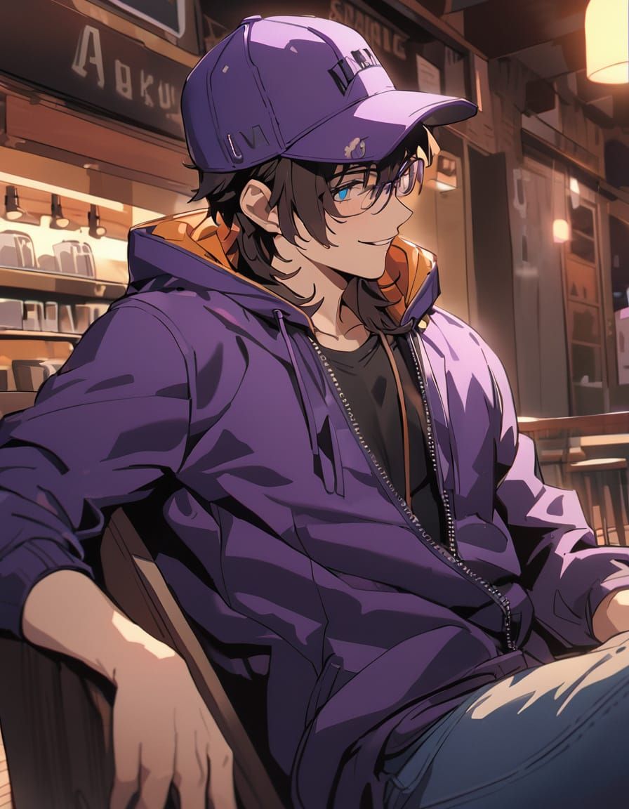 Maximalist Cel-Shaded Bishounen Relaxing in Autumn Evening