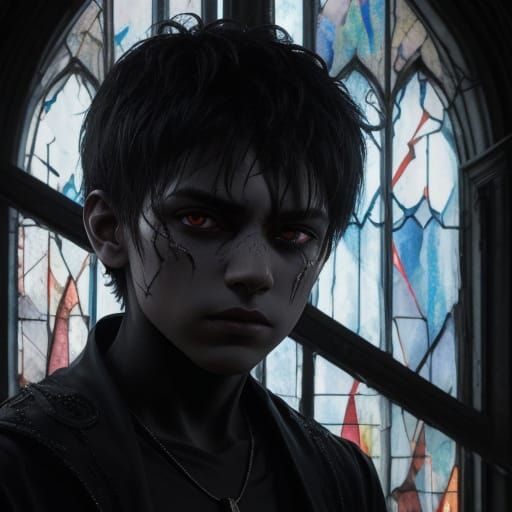 Dramatic Goth Boy in Ruined Cathedral