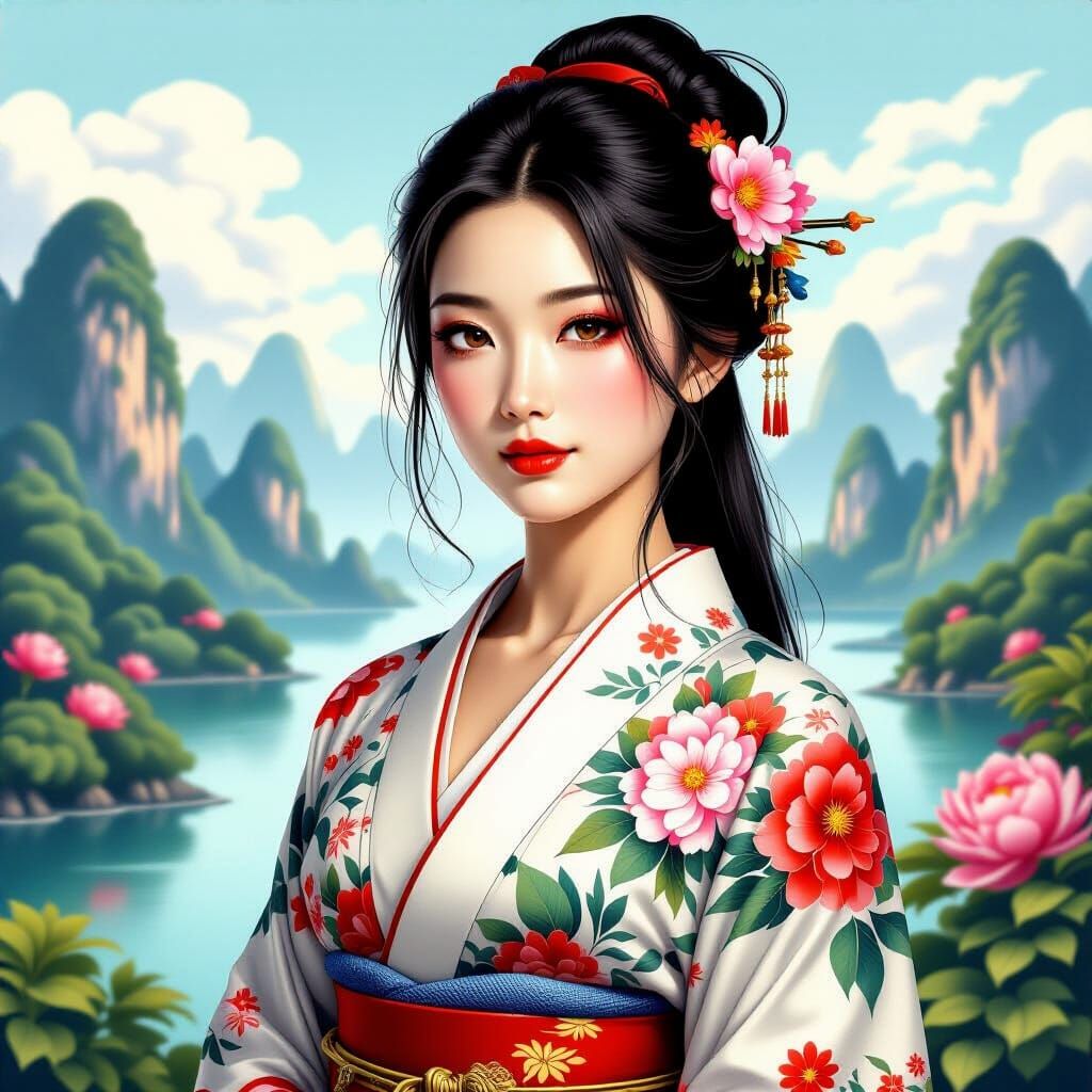 Hyperrealistic Feminine Asian Landscape Detailed