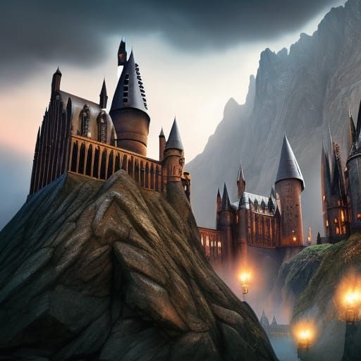 Detailed Matte Painting of Hogwarts in Deep Color