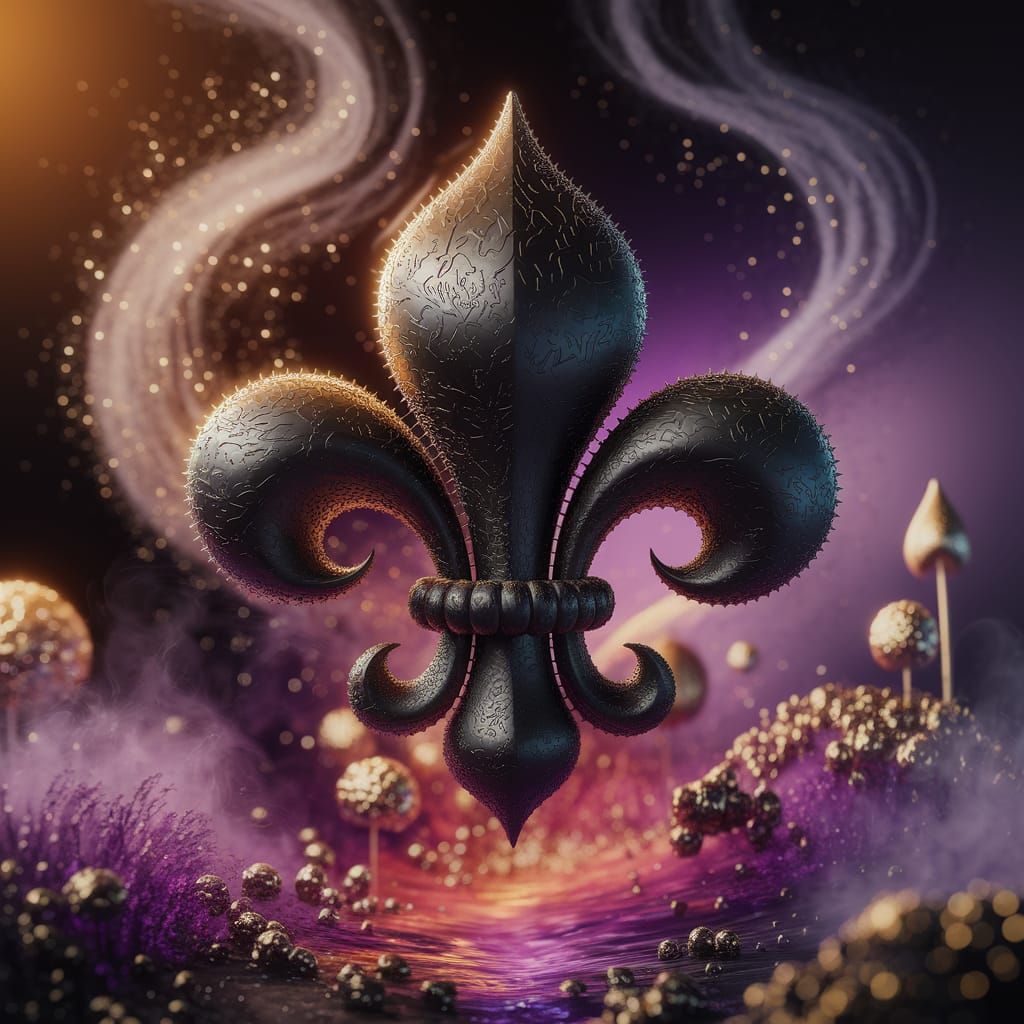 Ethereal Fleur de Lis Mushroom in Cosmic Landscape