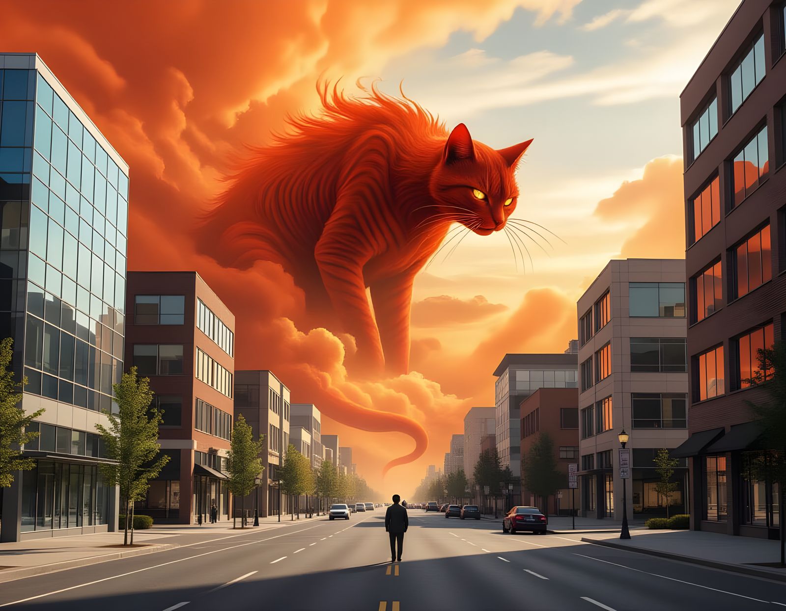 Apocalyptic Dust Cat Emerges Over Modern City