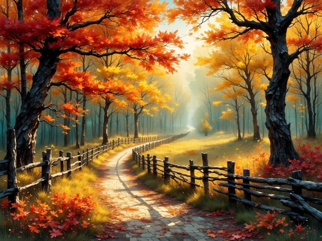 Enchanted Forest Path in Early Morning Light