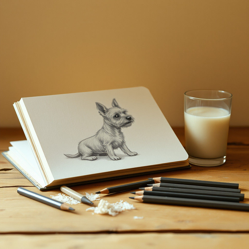 Sketchbook Still Life with Yorkshire Terrier Sketch