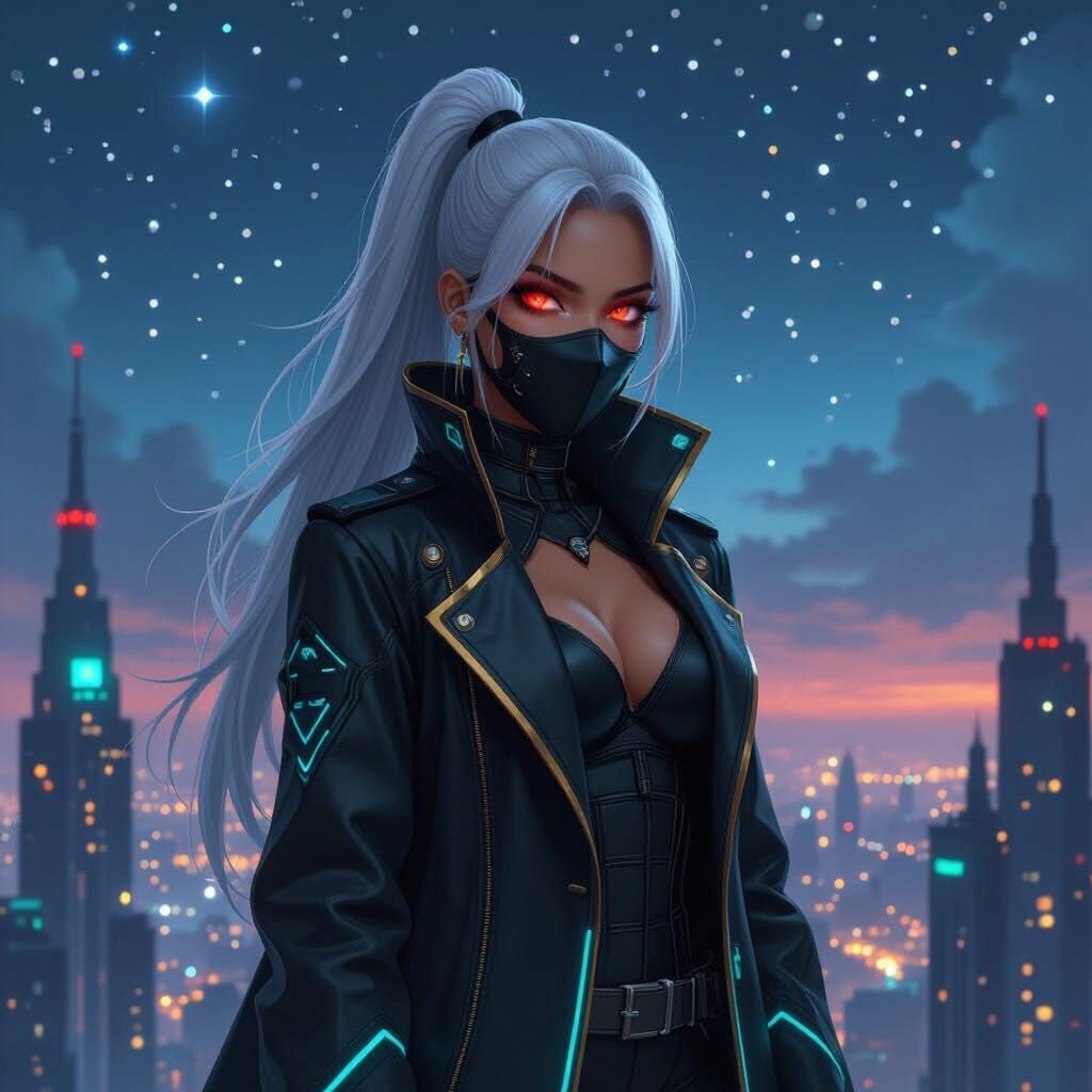 Futuristic Teenager in Neon City, Cyberpunk Style
