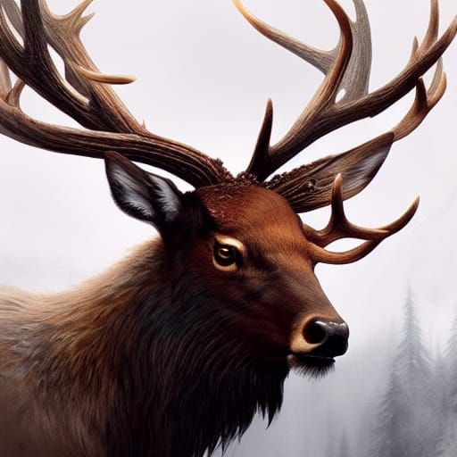 Hyperrealistic Elk with Intricate Antlers at Twilight