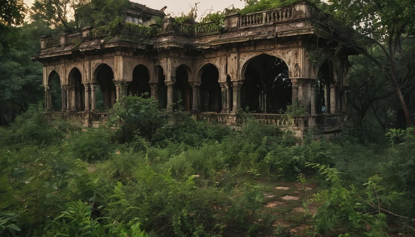 Ruined Maharaja Palace: Vegetation and Evening Light