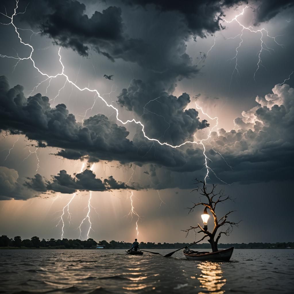 Stormy Scene Inside a Light Bulb